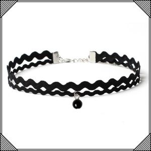 * Black Double Choker Necklace Black Bead * Cute